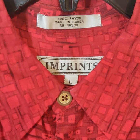 Imprints Deep Red Rayon Button-Up Shirt Size L‎ - Picture 2 of 8